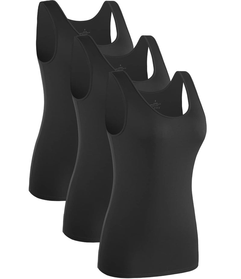 Rosyline 3 Piece Women Tank Tops Basic Sleeveless Undershirt Layering Tanks Black/Black/Black L - Image 1